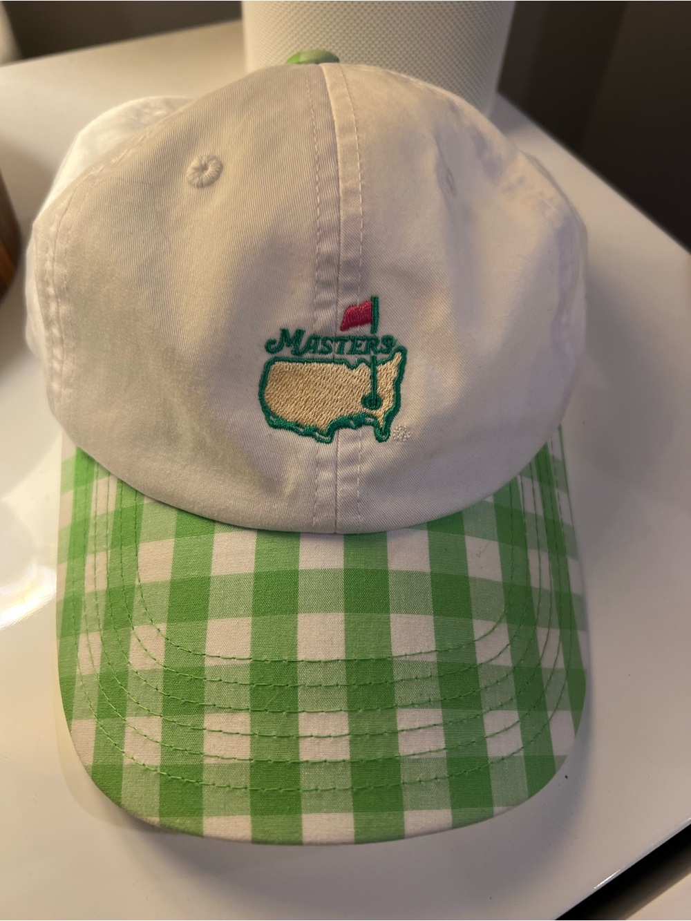 Masters Embroidered White & Green Plaid Golf Hat Toddler/Youth